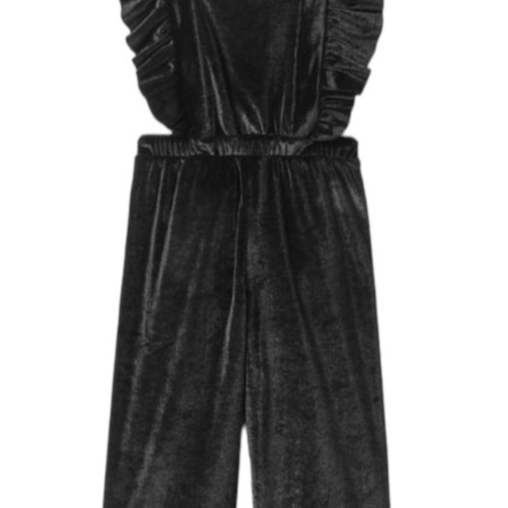 ZARA- Black Velvet Jumpsuit with Ruffle Sleeves